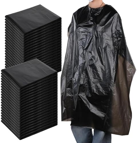 100 Pcs Disposable Capes Hair Salon, 51.2x36.2 Inch Disposable Hair Salon Capes, Waterproof Barber Cape, Single Use Shampoo Hair Cutting Cape Dressing Apron for Barbershop & Salon Hairdressing (Black) by Tobeelec