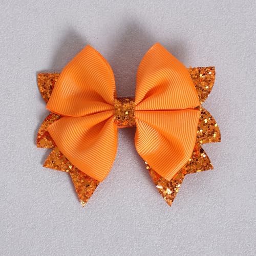 Sparkly Orange Ribbon Hair Bow Clips 2PCS 3.5" Boutique Glitter Sequin Dress Bow Alligator Hairpins for Teens Toddler Girls Kids Fall Give Thanks Gift Halloween Outfit Decor Accessory - Image 6