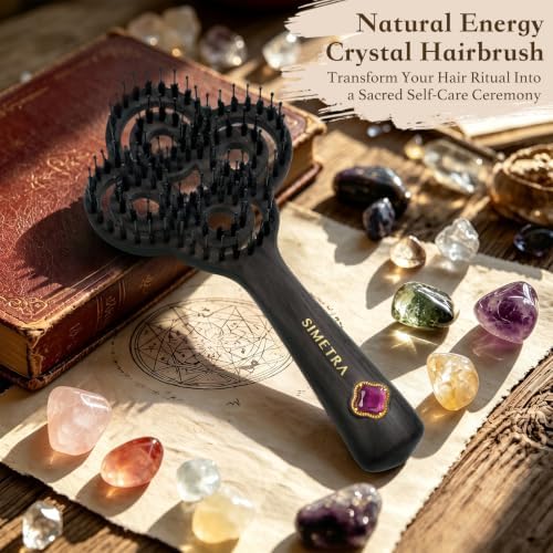 SIMETRA Lucky Hair Brush for Women & Men, 14K Gold Plated Wet Brush Detangling Brush for All Hair Types, Natural Crystal Inlay Boar Bristle Hair brush, Curly Detangler HairBrush for Scalp Massage Gift - Image 2