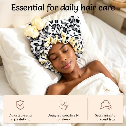 Cute Bear Ears Bow Bonnet Adjustable Sleep Cap Women Large - Image 4