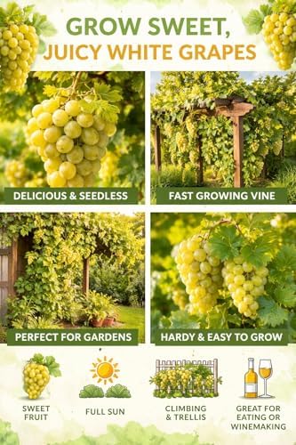 3 White Grapevine Live Plants for Growing – Sweet Table Grapes for Garden, Trellis, Pergola & Backyard Vineyard – Fast Growing Fruit Vine (3 Plants) - Image 3