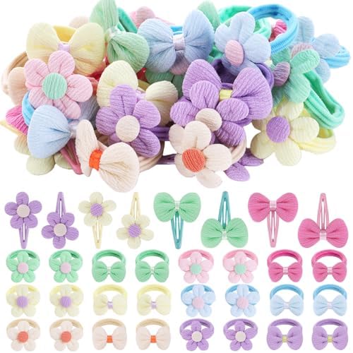 32 Pcs Toddler Hair Ties Hair Clips for Girls Baby Hair Bows Flower Hair Ties Elastics Baby Hair Ties Ponytail Colorful Bow Hair Clip Cute Flower Scrunchies Hair Accessories by Santoddle
