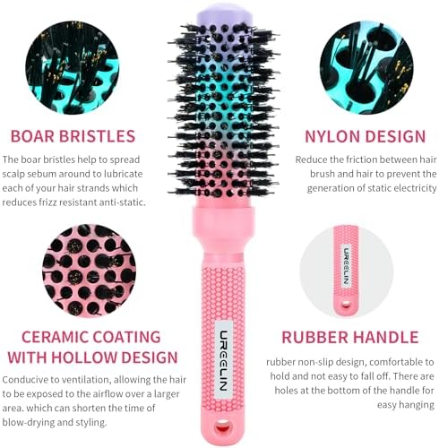 UREELIN Round Brush for Blow Out - 1.3 Inch Small Nano Thermal Ceramic & Ionic with Boar Bristles - Salon Blow Drying Hair Brush for Drying,Volumizing, Curling, Shine & Smooth Styling - Image 3