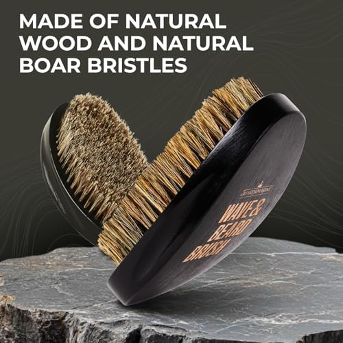 GUARD&MARINE Wave & Beard Brush for Men – Natural Boar Bristles, Palm Curve Design, Wood Handle – Shapes 360 Waves & Softens Beard - Image 5