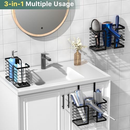 YIGII Hair Dryer Holder - Hair Tool Organizer 3-in-1 Blow Dryer Holder Adjustable Height, Bathroom Organizer Wall Mounted/Cabinet Door for Flat/Curling Irons, Hair Straighteners - Image 2
