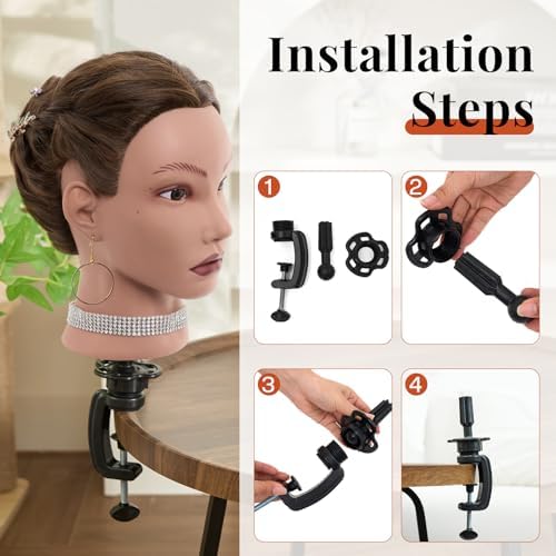 20" Mannequin Head Human Hair,100% Real Hair Mannequin Head,Cosmetology Human Hair Mannequin Doll Head for Hair Styling,Practice Braiding Styling Head with Table Clamp Suitable for Hair Extensions - Image 6