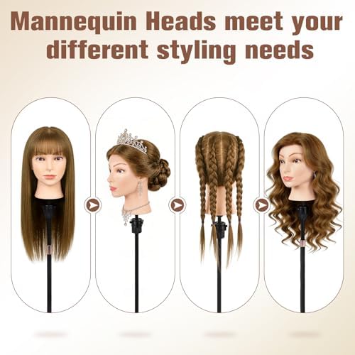 100% Real Human Hair Mannequin Head-22-24''Female Human Hair Hairstyle Head - Image 2