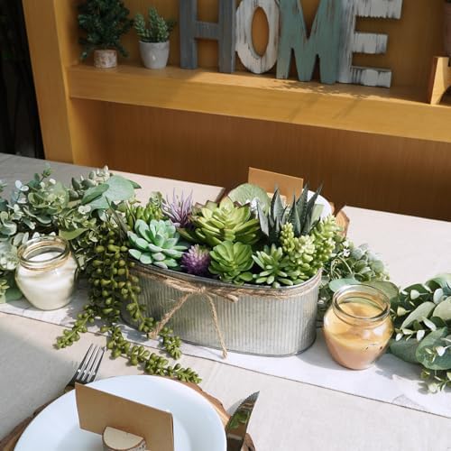 Winlyn 10" Artificial Succulent Arrangement Centerpiece Fake Succulent Plants in Rustic Metal Oval Planter Faux Potted Succulents for Home Office Bedroom Table Windowsill Shelf Mantel Decor - Image 5