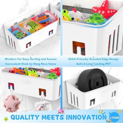 Bath Toy Storage 2 Packs, Large Bath Toy Holder - 3 Compartments, Quick-Dry - Image 5