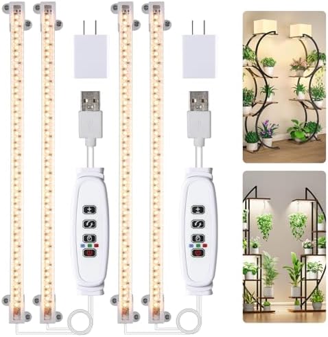 Hywyimlait Two Strip Growing Lamp for Indoor Plants, 3500K Full Spectrum LED Grow Light Strips with Auto ON/Off 3/9/12H Timer & 10 Dimmable Levels for Green House Succulent (2 Headx2 Pack) by Hywyimlait