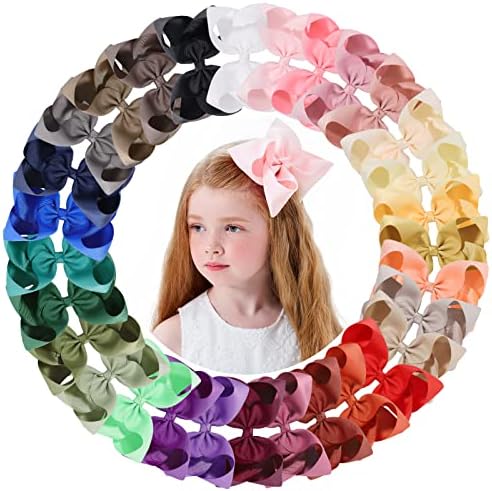 30PCS Big 6 Inch Hair Bows for Girls Grosgrain Ribbon Toddler Hair Accessories with Alligator Clips for Toddlers Baby Girls Kids Teens by YHXXYLEN