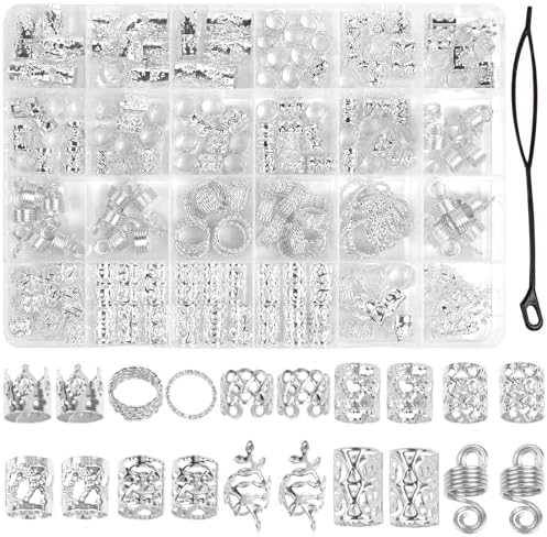 220 Pcs Viking Gold Hair Accessories for Braids Loc Jewelry for Women Hair Dreadlock Metal Hair Beads Rings Cuffs for Braids Beard Decoration Silver by TEBIEKOY