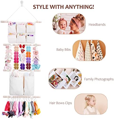 cherrboll Hair Bows Holder Headband Organizer for Girls, Hair Clips Hanger Storage with Hooks, Wall Hanging Decor for Nursery Room - Image 6