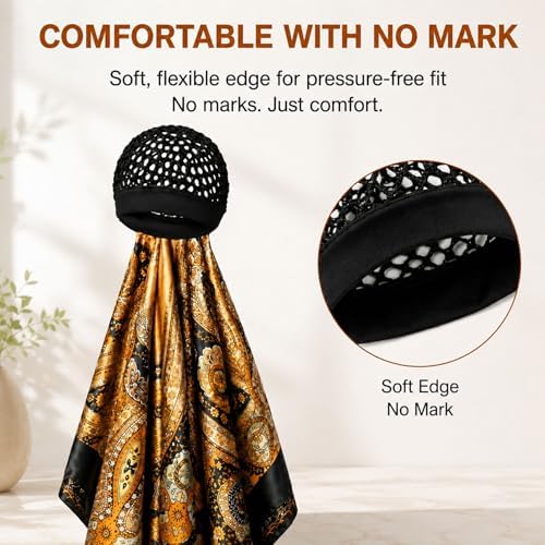 2 in 1 Wrap Cap Hair Net and Scarf for Silk Press, Satin Wrap Cap Bonnet for Women, Adjustable Stay-On Sleep Hair Net Scarf for All Hair Types - Image 4