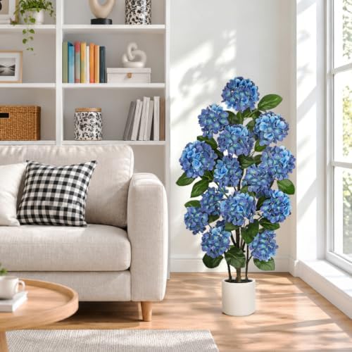 2 Pack 4FT Blue Hydrangea Artificial Flowers Tree Potted Hydrangea Flowers - Image 7