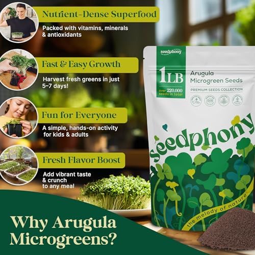 Arugula Sprouting & Microgreens Seeds - 220,000 Non-GMO Heirloom Seed, 1lb Resealable Bag - High-Germination Arugula Seeds for Sprouting in Jars, Soil, Hydroponics & Microgreen Trays - Image 4