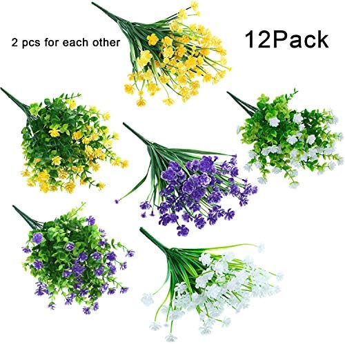 WILLBOND 12 Bundles UV Resistant Faux Flowers, Yellow, Purple, White - Image 2