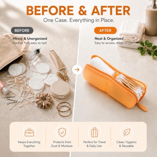 Cotton Round Swab Travel Case, 2-in-1 Beauty Organizer Peach Glow - Image 5