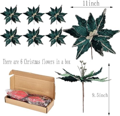 Kimura's Cabin 6Pcs 11Inch Artificial Poinsettia Christmas Flower Set,Green - Image 2