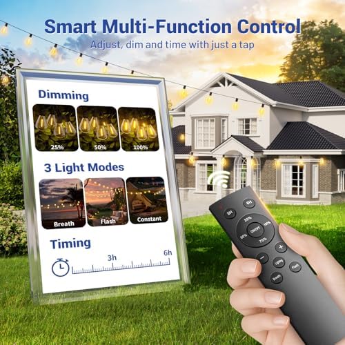 200FT Outdoor String Lights with Remote & Dimmable, 72+2 Shatterproof Waterproof Bulbs, Dimmable Outside Hanging Patio Lights for Backyard, Porch, Deck, Garden 2700K Warm White - Image 2