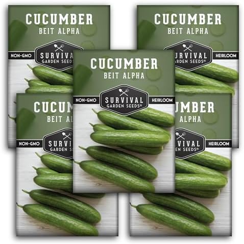 Beit Alpha Cucumber Seeds for Planting - Burpless Variety (3 Packs) by SurvivalGardenSeeds