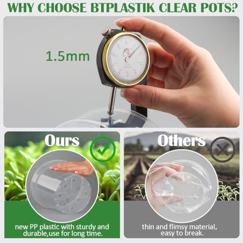 9 Pack 8/7/6 Inch Clear Nursery Pots for Plants with Saucer, Transparent Plastic Plant Pots with Drainage Holes, Sturdy Seedling Starter Pot, Garden Planter Pot for Succulents Flowers Herb Vegetables - Image 4