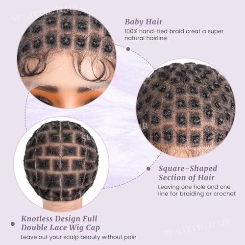 Braided Wig Cap With Baby Hair Crochet Wig Cap For Crochet Braids Hair Glueless Double Full Hd Lace Wig Caps For Black Women(#1B Black,123 Sections) - Image 3