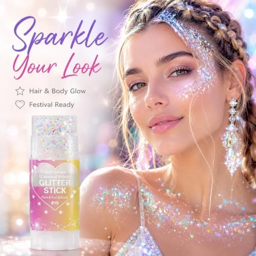 Go Ho Iridescent White Hair Glitter Stick,Sparkly Face Body Glitter Makeup - Image 2