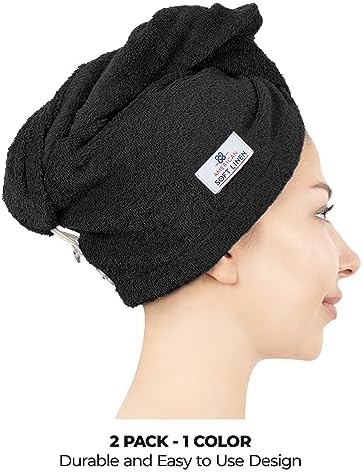 American Soft Linen 100% Cotton Hair Towels for Women, Head Towel Cap, Cotton Hair Turban Towel Wrap for Long Curly Anti Frizz Hair, Soft and Absorbent Cotton Hair Towels 2 Pack, Black - Image 2