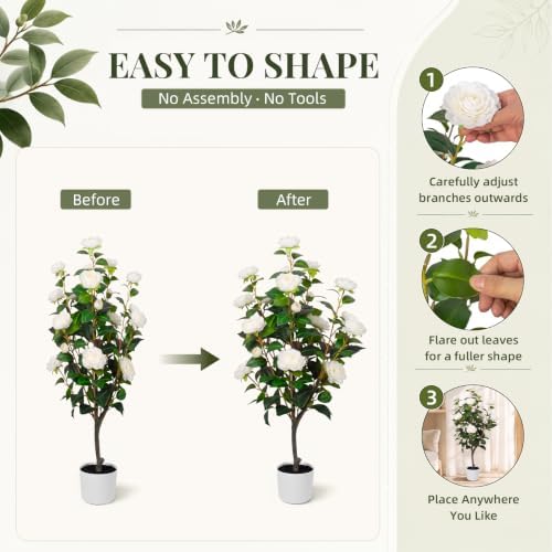 2 Pack 34'' Artificial Camellia Tree with 20 White Flowers - Image 5