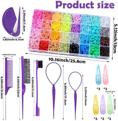 Auroray 32 Colors Small Hair Rubber Bands with 16 Styling Tools, 2000 Pcs Elastic Girl Baby Hair Ties, Mini Bands with Elastic Cutter, Hair Accessories Xmas Stuff for Girls Baby Toddlers Kids - Image 2
