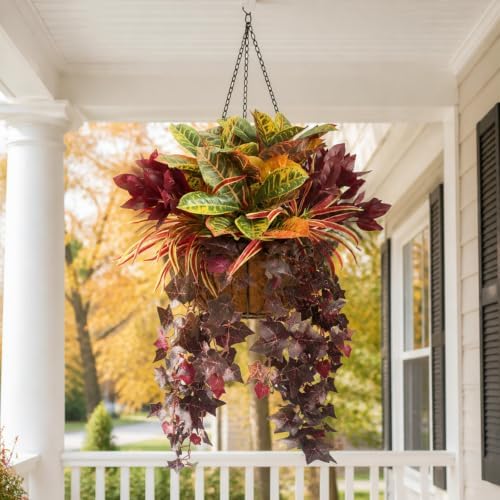 Fall Artificial Croton Plants Fake Greenery for Outdoor Porch Planters - Image 7