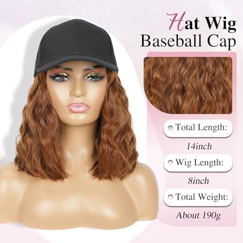 HANYUDIE Hat Wig for Women Wig Cap with Curly Hair Extensions Hat with Hair Wave Adjustable Baseball Cap Wigs - Image 2
