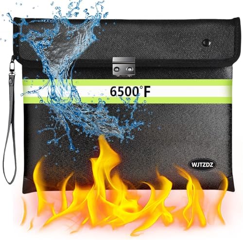 6500°F Fireproof Document Bag with Lock, Upgraded Fireproof/Waterproof Money Bag with Zipper/Reflective Strip,Storage Pouch for Cash,Cell Phone,Passport（Not suitable for A4 files） by FirepyroofSafetyFamily