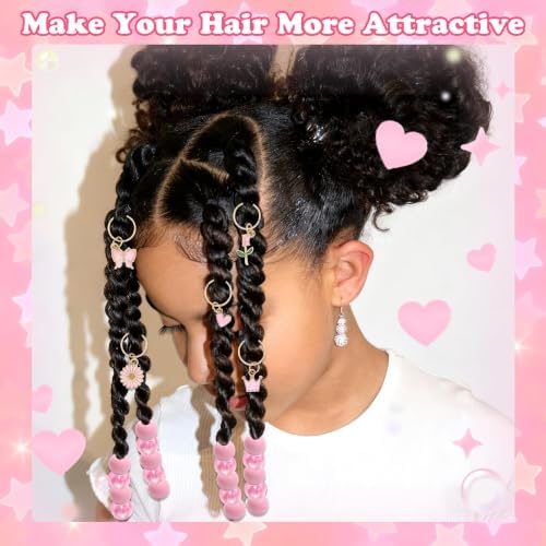 NAISKA 50PCS Pink Hair Bead for Braids Cute Hair Beads Flower Braid Jewelry - Image 3