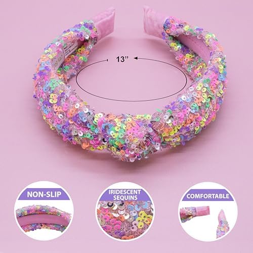 FROG SAC Knotted Headbands for Girls - Rainbow Sequin Knot Head Bands for Kids, Sparkly Toddler Headband, Sparkle Beaded Hair Band Accessories, Easter Basket Fillers Stocking Stuffers - Image 4
