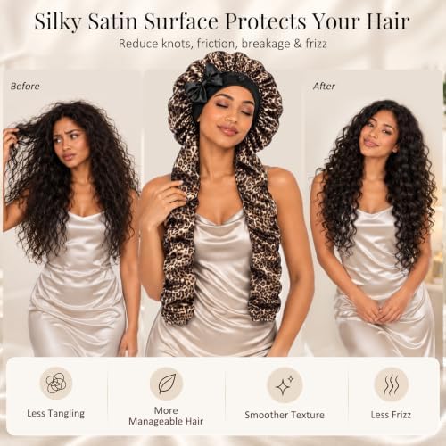 Bonnet for Braids Long Hair Double Layer Silk Satin Bonnet Bounce Curl Caps Women Sleeping Samurai Wrap Hair Hose Cap 2 in 1 - Image 6