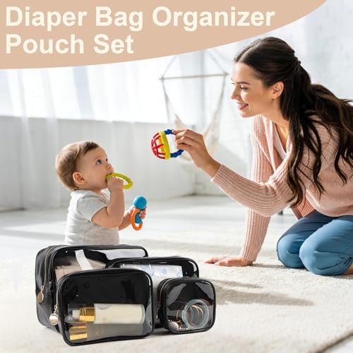 YOPCDJ 4PCS Clear Makeup Bag Set, Waterproof TPU Purse Organizer Pouches, TSA Approved Toiletry Bag, Diaper Bag Organizer Pouch, Travel Organizer Bags for Women and Kids - Image 5