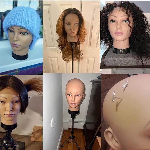 Bald Mannequin Head Stand Professional Cosmetology Wig Training Head for Wig Making and Display Hat Glasses Scarf Jewelry Model Head with Free Clamp - Image 6