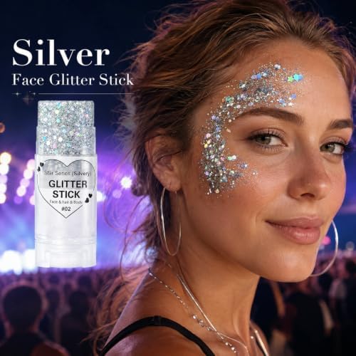 Go Ho Silver Glitter Stick, Sparkly Hair Face Body Shimmer for Women Kids - Image 4