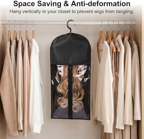 ENLUNTRA 2PCS Hair Extension Holder - Wig Storage Bags with Hanger for Multiple Wigs, Dust-proof, Ideal for Hair Extensions & Accessories Home Travel Closet (Black) - Image 2