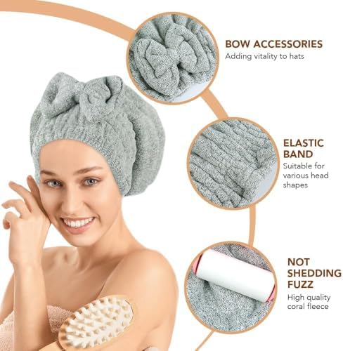 SUNLAND Large Microfiber Hair Drying Caps with Bow Knot 2 Pack Green - Image 3