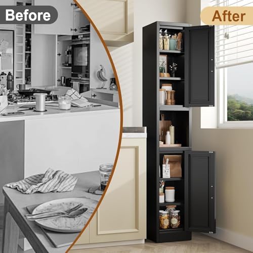 Tall Metal Narrow Bathroom Storage Cabinet 67" H, Tall Black Pantry Cabinets with 4 Adjustable Shelves and 2 Doors for Kitchen, Home Office, Living Room, Dining Room(11.8 inches Wide) - Image 7
