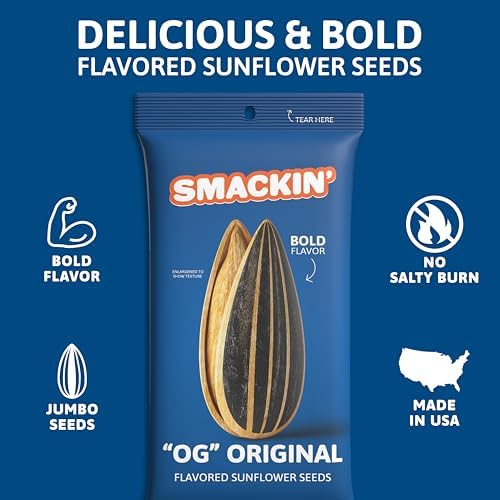 SMACKIN' Sunflower Seeds, Roasted Jumbo Small-Batch, American Made - Original. 1.5oz bags (6 Pack) - Image 3