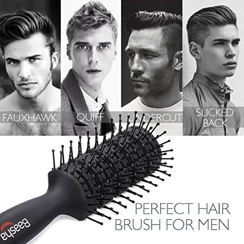 Baasha Hair Brush, Vented Brush for Blow Drying, Mens Short Hair Brush with Ball Tipped Bristles, Best for Wet or Dry Hair - Black - Image 4
