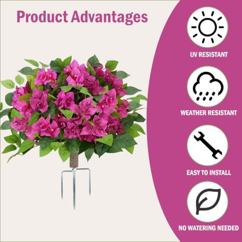 2Pack Artificial Bougainvillea Tree, Red Fake Bushes for Outdoor - Image 5