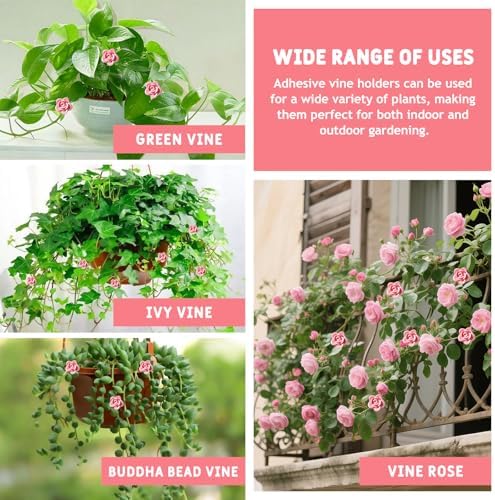 50 Pack Plant Vine Wall Clips – Decorative Flower Clips for Climbing Plants, Indoor & Outdoor Garden Vine Holders, Pink, Tool-Free Use, ABS Plastic - Image 6