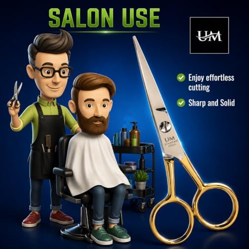 UM Supplies Hair Scissors | Premium Shears For Hair Cutting | Professional Barber Scissors with smooth Razor I Haircut Scissors For SalonIWomen Mens|kidsIPets (Silver) (SILVER-GOLD 4.5) - Image 6