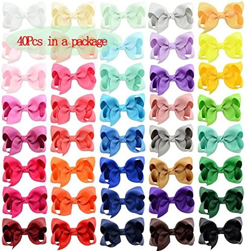 40PCS 4.5 Inch Hair Bows for Girls Grosgrain Ribbon Toddler Hair Accessories with Alligator Clips for Toddlers Baby Girls Kids - Image 4