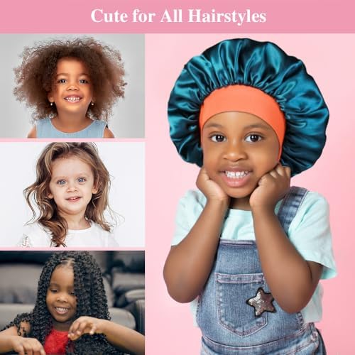 3pcs Satin Bonnets for Kids Sleeping, Cute Hair Bonnet with Scrunchies for Girls Curly Hair, D - Image 3